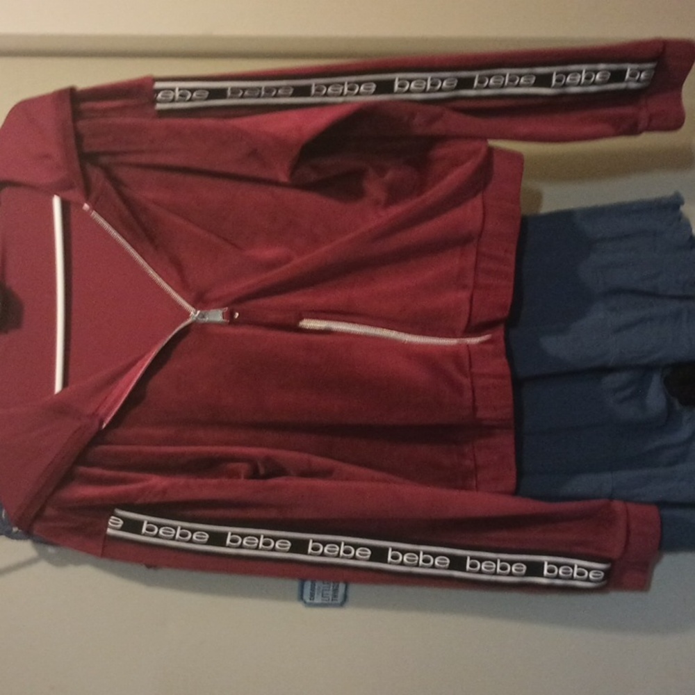 Bebe Maroon crop zip up hoodie
